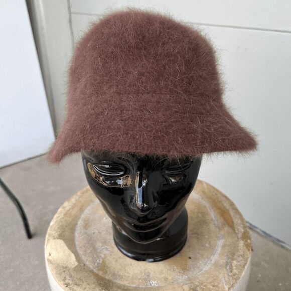 Vintage 80% Angora Brown Fuzzy Bucket Hat – One Size Fits Most - Picture 3 of 7